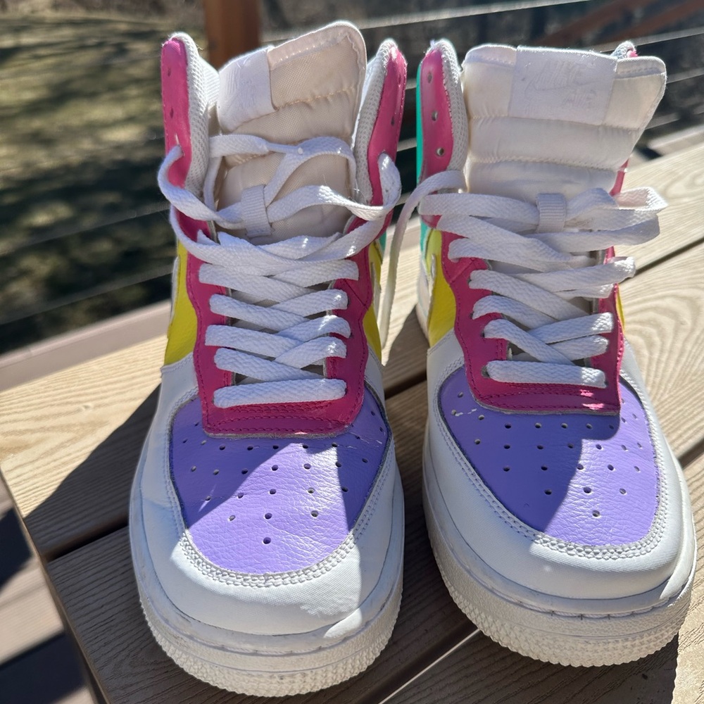 Nike Air Force 1 High Custom Shoes Green Yellow Purple Pink Sneakers 6.5 Y - Picture 3 of 7